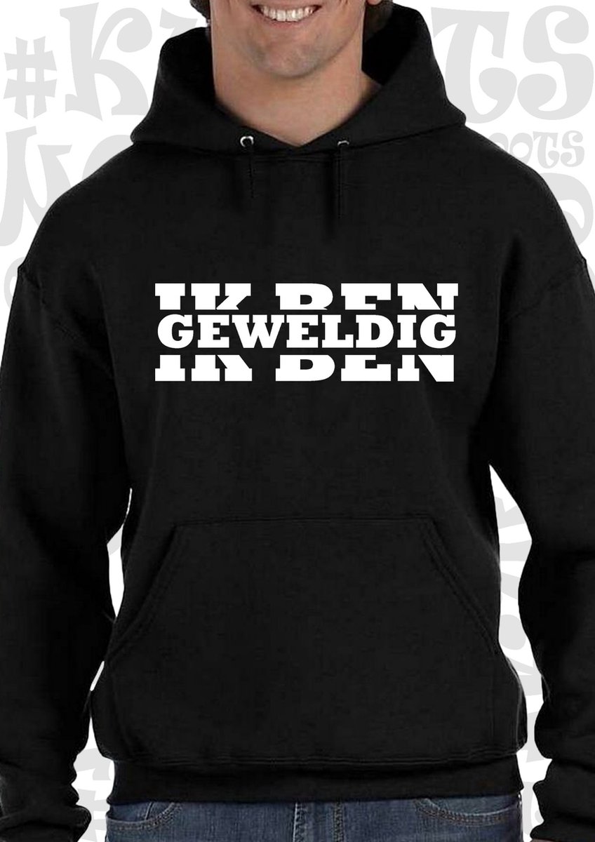 IK BEN GEWELDIG heren hoodie - Zwart - Maat L - lange mouwen - Met capuchon en steekzakken - leuke truien | sweaters - grappig - humor - quotes - kwoots - Arrogant